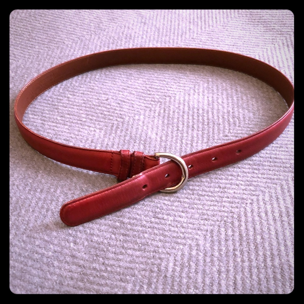 Coach Red Leather Belt with Silver Buckle.